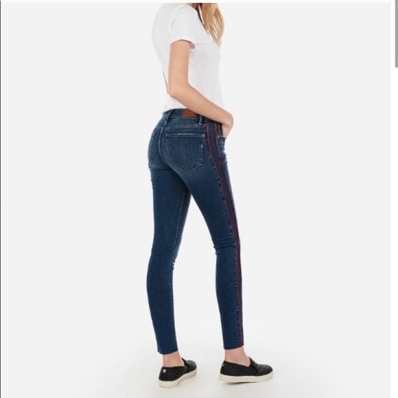 Express Ankle Legging Mid Rise Red Stripe Raw Hem - Picture 6 of 10